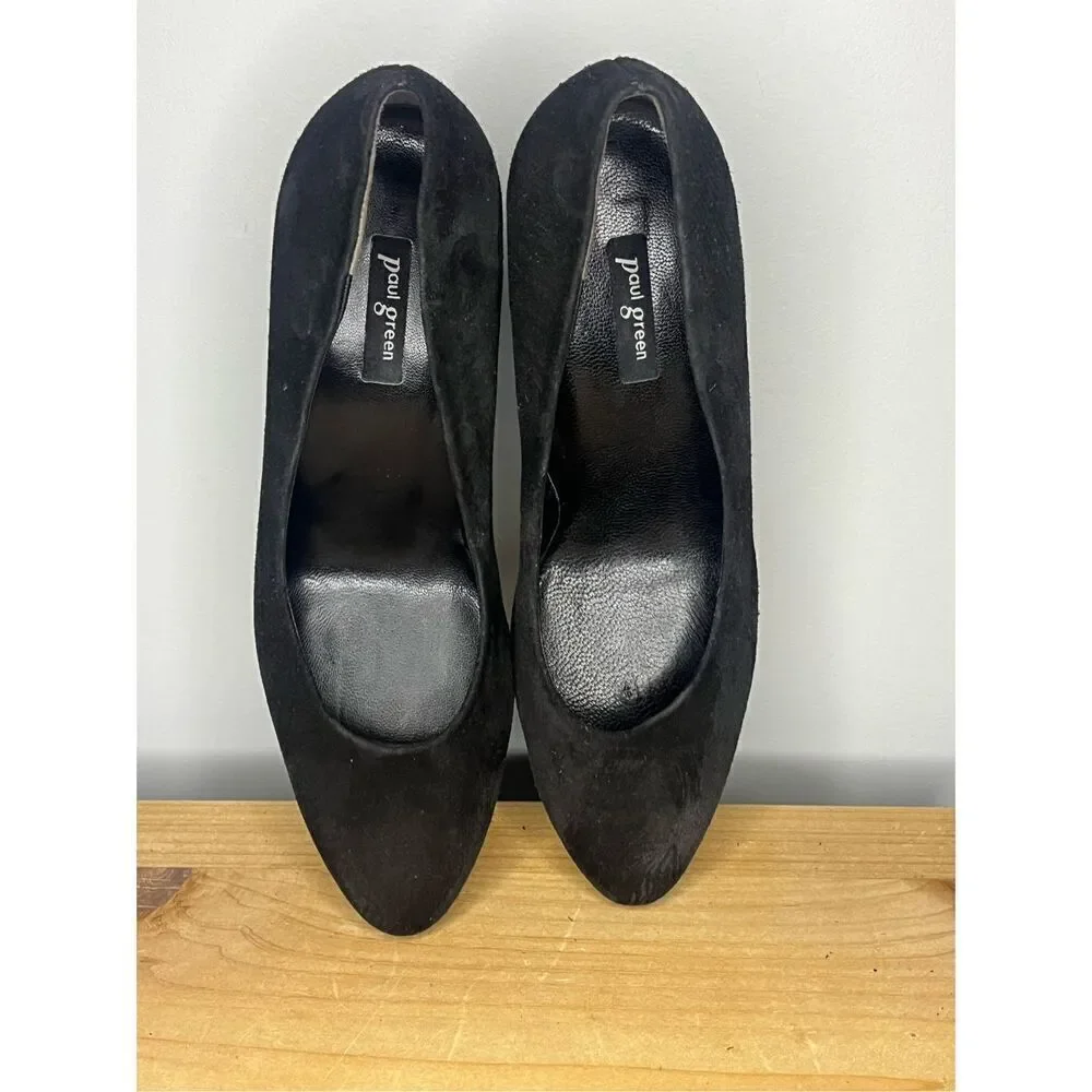 Paul Green Women's Slip-On Stiletto Heel Suede Lorah Pump Black‎ Size 7.5